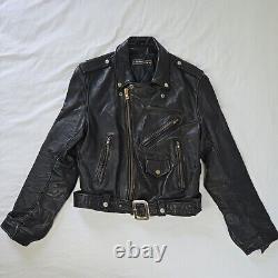 Vintage Steinmark Black Leather Motorcycle Biker Jacket Belted Men's 40 M Zip