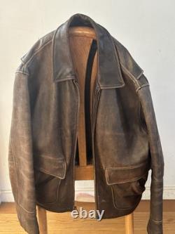 Vintage Structure Brown Leather Mens Bomber Flight Jacket Motorcycle Large XL