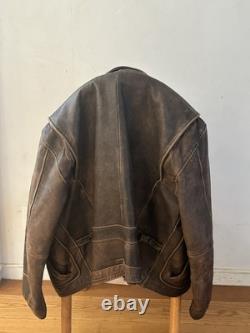 Vintage Structure Brown Leather Mens Bomber Flight Jacket Motorcycle Large XL
