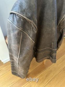 Vintage Structure Brown Leather Mens Bomber Flight Jacket Motorcycle Large XL
