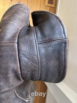 Vintage Structure Brown Leather Mens Bomber Flight Jacket Motorcycle Large XL