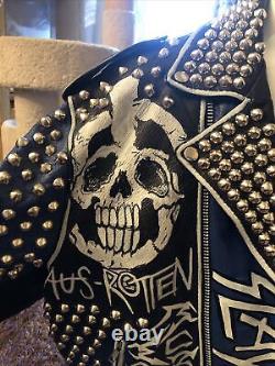 Vintage Studded Biker Punk Rock Leather Spike & Painted Jacket Mens Skull Sz 50