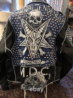 Vintage Studded Biker Punk Rock Leather Spike & Painted Jacket Mens Skull Sz 50