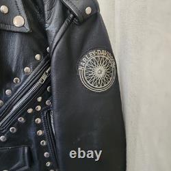 Vintage Studded Leather Moto Jacket- Harley Davidson