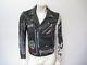 Vintage Studded Painted Patched Punk Black Leather Motorcycle Jacket Size SM/MED