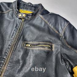 Vintage Superior Leather Cafe Racer Jacket Men's Size XL Black Motorcycle Biker