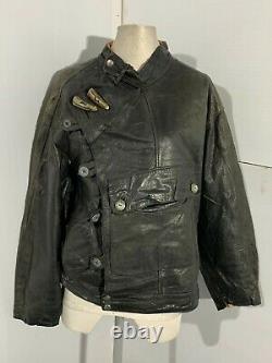 Vintage Swedish Tanker Distressed Leather Motorcycle Jacket Size M