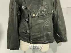 Vintage Swedish Tanker Distressed Leather Motorcycle Jacket Size M