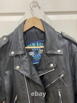 Vintage The New Age Motorcycle Black Leather Biker Jacket Size 38 Ec 294