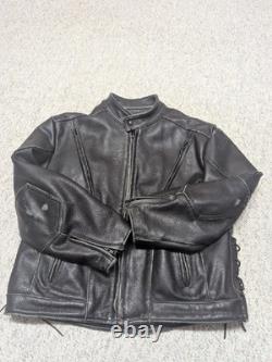 Vintage USA made 1990s motorcycle jacket 48 black leather CAFE RACER vented XL