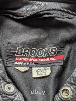 Vintage USA made BROOKS motorcycle jacket 40-42 black leather CAFE RACER patina