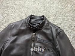 Vintage USA made CAFE RACER heavy duty 48 black leather MOTORCYCLE jacket 1990s