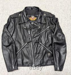 Vintage USA made HARLEY DAVIDSON leather jacket leather L black 44 motorcycle