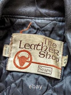 Vintage USA made SEARS motorcycle jacket 42 black leather BIKER patina