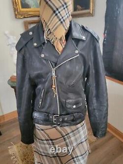 Vintage Unbranded Motorcycle Jacket Adult Size 42 Black Heavy Leather Mens
