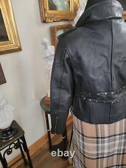 Vintage Unbranded Motorcycle Jacket Adult Size 42 Black Heavy Leather Mens