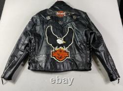 Vintage Unik Jacket Mens 46 Black Leather Harley HOG Sturgis Biker Motorcycle