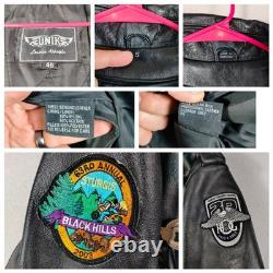 Vintage Unik Jacket Mens 46 Black Leather Harley HOG Sturgis Biker Motorcycle