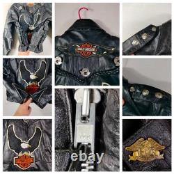 Vintage Unik Jacket Mens 46 Black Leather Harley HOG Sturgis Biker Motorcycle