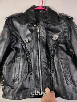 Vintage Unik Jacket Mens 46 Black Leather Harley HOG Sturgis Biker Motorcycle