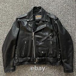 Vintage Unik Leather Motorcycle Jacket Men 50 Black Biker Heavy Zip 90s D Pocket