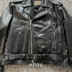 Vintage Unik Leather Motorcycle Jacket Men 50 Black Biker Heavy Zip 90s D Pocket