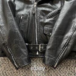 Vintage Unik Leather Motorcycle Jacket Men 50 Black Biker Heavy Zip 90s D Pocket