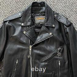 Vintage Unik Leather Motorcycle Jacket Men 50 Black Biker Heavy Zip 90s D Pocket