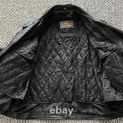 Vintage Unik Leather Motorcycle Jacket Men 50 Black Biker Heavy Zip 90s D Pocket