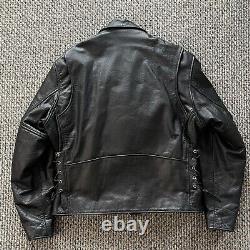 Vintage Unik Leather Motorcycle Jacket Men 50 Black Biker Heavy Zip 90s D Pocket