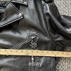 Vintage Unik Leather Motorcycle Jacket Men 50 Black Biker Heavy Zip 90s D Pocket