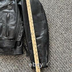 Vintage Unik Leather Motorcycle Jacket Men 50 Black Biker Heavy Zip 90s D Pocket