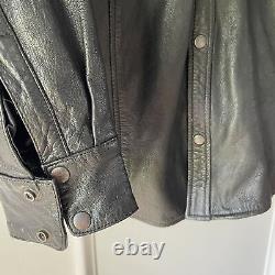 Vintage Unik Premium Black Leather Shirt Jacket Snap Front Rockstar Mens Size XL