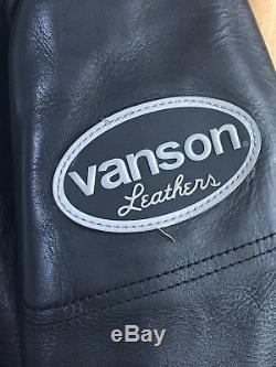 Vintage VANSON Men's Manx Double Leather Motorcycle Biker Jacket Black Sz 48