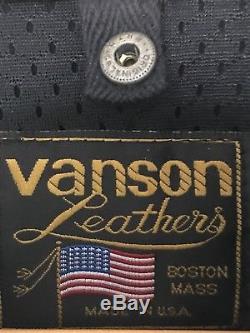 Vintage VANSON Men's Manx Double Leather Motorcycle Biker Jacket Black Sz 48