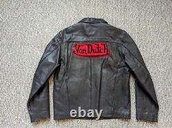 Vintage VON DUTCH kustom made M mototcycle 40-42 black leather jacket