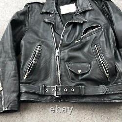 Vintage Vanguard Jacket Adult 42 Black Leather Motorcycle Motto Belted