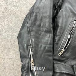 Vintage Vanguard Jacket Adult 42 Black Leather Motorcycle Motto Belted