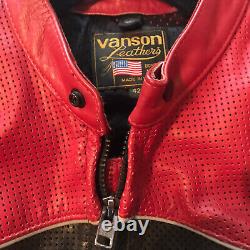 Vintage Vanson Perforated Leather Black & Red Motorcycle Jacket Size 42
