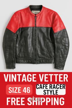 Vintage Vetter Leather Motorcycle Jacket Size 46 Red & Black Cafe Racer Style