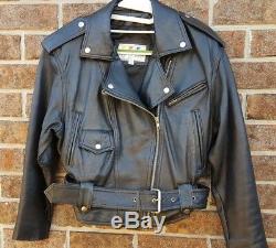 Vintage WILSONS Black Leather Jacket XS Moto Crop Belt Punk Motorcycle