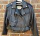 Vintage WILSONS Black Leather Jacket XS Moto Crop Belt Punk Motorcycle