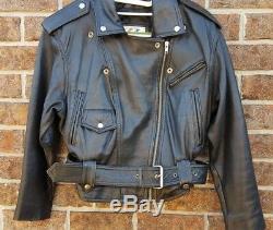 Vintage WILSONS Black Leather Jacket XS Moto Crop Belt Punk Motorcycle