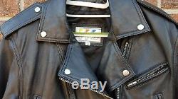 Vintage WILSONS Black Leather Jacket XS Moto Crop Belt Punk Motorcycle