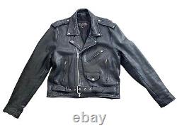 Vintage WILSONS Thick Heavy Black Leather Motorcycle Biker Punk Jacket Med