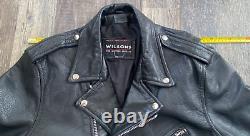 Vintage WILSONS Thick Heavy Black Leather Motorcycle Biker Punk Jacket Med