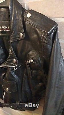 Vintage WILSONS Womens Black Crop 80's Biker Rock Leather Moto Jacket sz S Sm