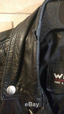 Vintage WILSONS Womens Black Crop 80's Biker Rock Leather Moto Jacket sz S Sm