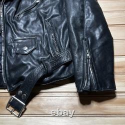 Vintage Walter Dyer Belted Leather Biker Motorcycle Jacket Size Medium As Is