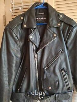 Vintage Wilson Black Leather Motorcycle Jacket Size Xtra Large Embossed Eagle